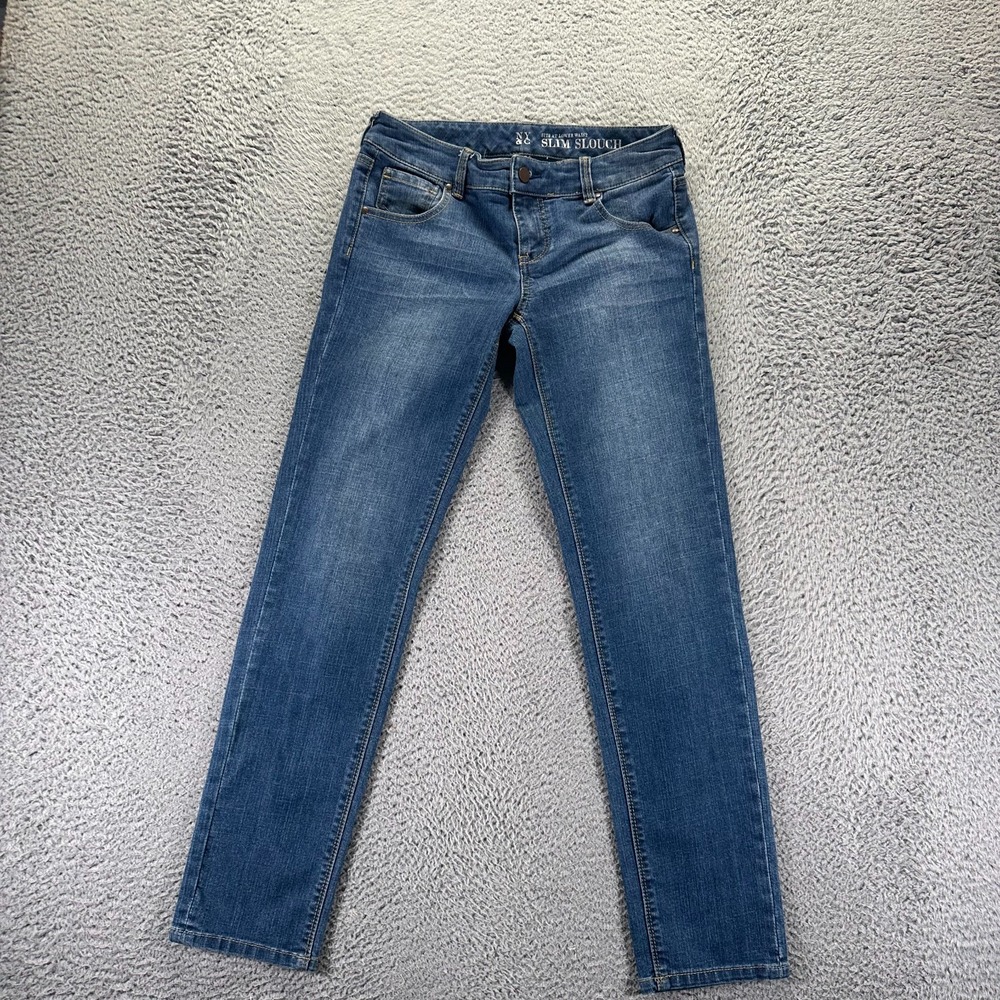 New York & Company Jeans Women's 2 Blue Cotton Denim Straight Slim Faded Stretch